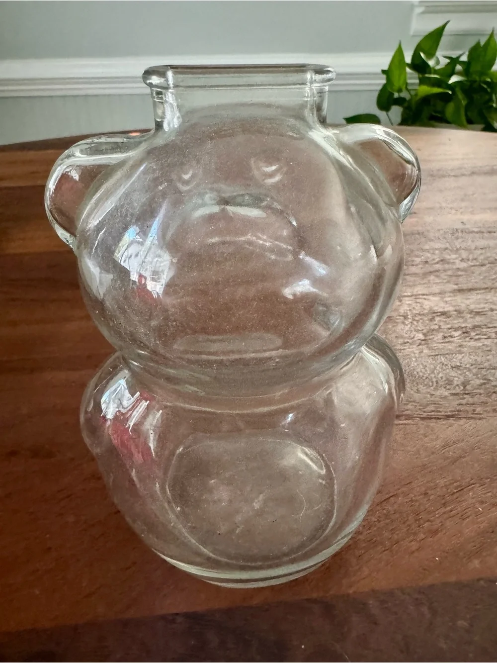 Vintage Glass Teddy Bear Piggy Bank ~6” 1970's Classic Baby Gift! Anchor Hocking